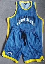 BoohooMAN Men's Fitness Vest Top and Matching Shorts Size Medium Blue/Yellow