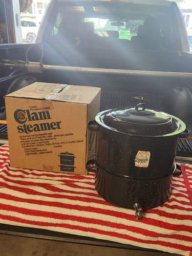 Vtg granitware clam steamer - vtg,
