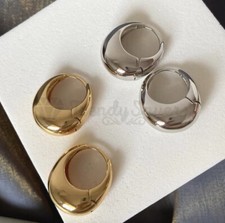 Smooth Chunky 18ct Gold Plated Sterling Silver Huggie Hoop Earrings for Women