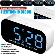LED Electric Digital Alarm Clock Mains Power Mirror Display Bedroom Bedside UK