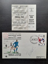 Ticket Manchester United Benfica European Final 1968 w/rare Eusebio signed cover