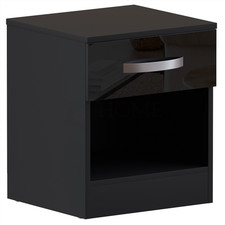 SALE 1 Drawer Bedside Cabinet High Gloss Bedroom Storage Black (WATER DAMAGED)