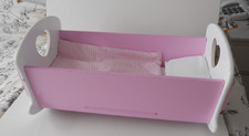 SMYTH'S BABY DOLLS PINK  ROCKING COT WOOD/BEDDING  21" long  12" wide  9" high
