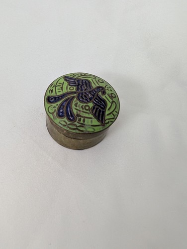Vintage brass enamel - pill, box