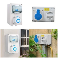 16, 32AMP Outdoor Socket Waterproof Workshop RCD/Interlocked Switched Protection