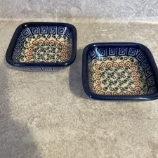 grecian sea dip bowls pair- Handmade Polish pottery Boleslawiec