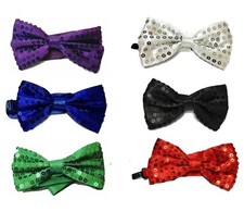 Unisex Bow Tie Glitter Sparkly Sequin Dickie Dicky Dance Party Fancy Dress