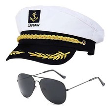 Navy Captain Hat Skipper Yacht Hat Sailor Costume Cosplay Fancy Dress Sunglasses