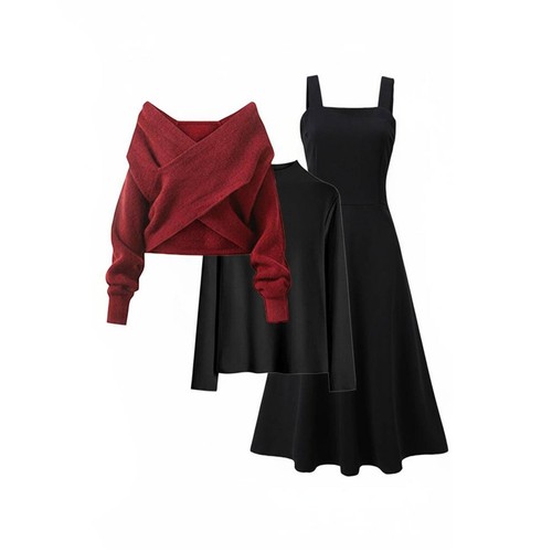 Red sweater dress set warm - dress,