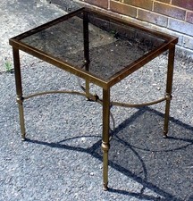 1960s Maison Jansen style vintage brass smoked glass coffee occasional table