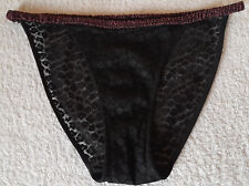 Black Soft Satin Trim Sheer Lace String Bikini Stretch Tanga Knickers M 12-14