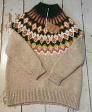 Brakeburn Oat Chunky Knitted Fair Isle Jumper Size U.K. 8