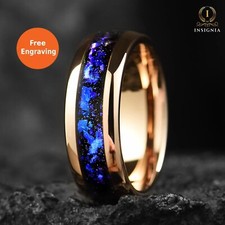 Men’s Orion Nebula Wedding Ring UK | Rose Gold 8mm Band with Blue Sandstone UK