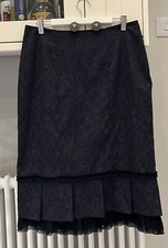 KATE COOPER Black Brocade Midi Length Pencil Skirt with Detail SIZE 12