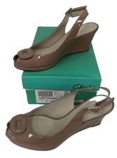 Clarks Sissy Bahama Oyster Beige Patent Wedge Heels Size:UK 7(D) - New in Box