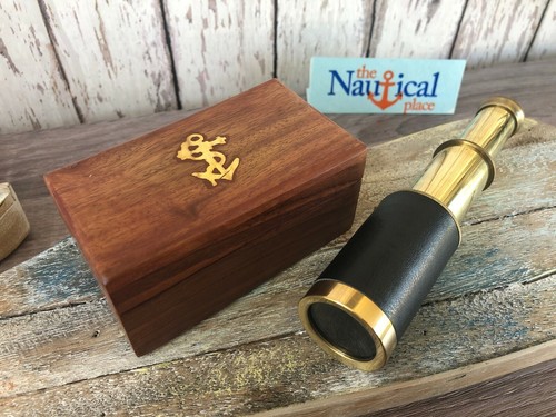 Brass telescope leather - brass, w/