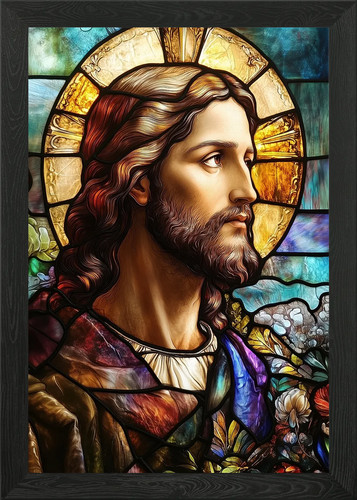 Stained glass jesus framed - stained,