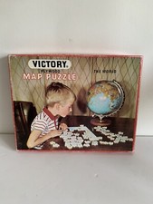 Vintage 70s Victory Plywood Map Jigsaw Puzzle The World 100 Pieces Vintage Retro