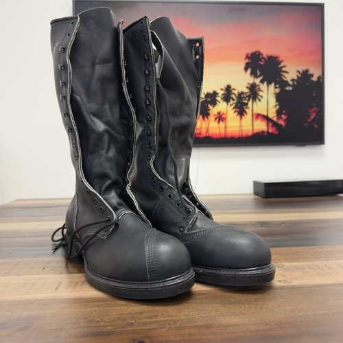 Black leather linesman boots - leather,