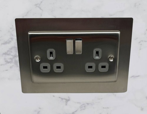 Brushed steel double socket - steel,