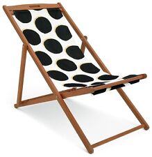 Habitat Folding Wooden Garden Deck Chair - Black & White | Outdoor Patio Lounger