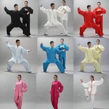 Chinese Women Men Kung Fu Uniform Martial Arts Wushu Taiji Suit Milk Silk