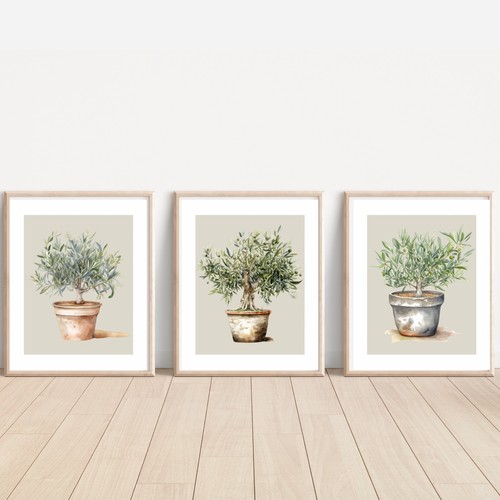 Set olive trees art - of,