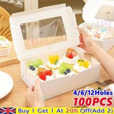 25-100X White Cupcake Boxes for 4/6/12 Hole Cup Cakes With Removable Trays Gift