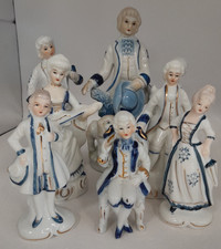 Vintage White & Blue Porcelain Noble Men & Lady Figurines x8 A9 G200