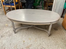 Vintage Retro Grey Painted Oval Wooden Coffee Table with Detachable Legs