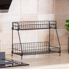 Mesh Metal 2Tier Small Shelf Rack Desk Table Stand Storage Display Shelving Unit