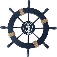Wooden Ship Wheel Nautical Boat Steering Wheel Beach Home Wall Decoration 28CM
