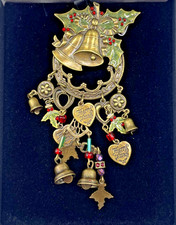 Sweet Romance Vintage Victorian Enamel Christmas Bells Pin/Brooch New in Box