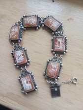 Vintage Italian silver Days Of The Week Carved Shell Cameo bracelet