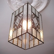 Rectangular Metal (Brushed Bronze Colour) and Glass Effect Pendant Lampshade VGC