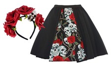 Adults Mexican Day of The Dead Panel Skirt & Headband Halloween Fancy Dress