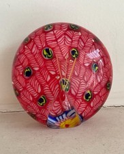 Hand Blown Murano Glass Milifiore Peacock Paperweight Decorative Ornament