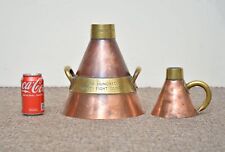 early antique petrol measures old copper/brass measuring jug fuel
