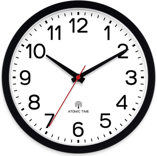 Atomic black wall clock analog - atomic,