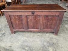 Antique Victorian oak large 3 panel bed end coffer trunk blanket box