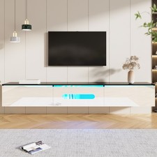 Wall Mounted TV Unit Floating High Gloss TV Stand Cabinet with LED Light, White