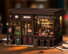 DIY Book Nook Corner Tavern Wooden Doll House Kit Miniature Bookshelf Model