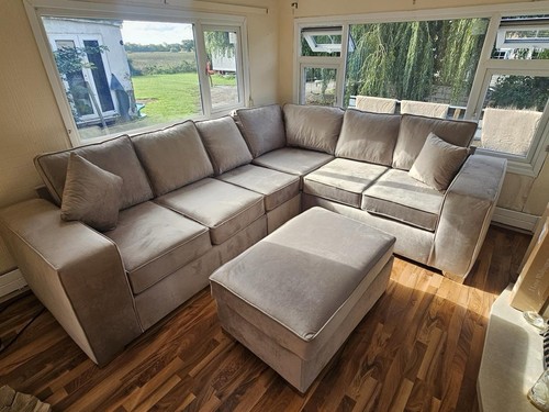 Beige velvet corner sofa - beige,