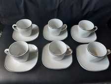 Waterside Fine China Cups Saucers White Silver Rimmed X6