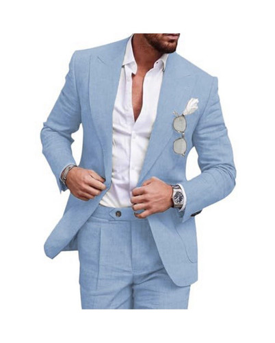 Men light blue linen piece - men's,