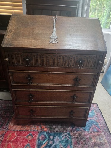 Old charm oak bureau writing - old,