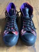 Converse High Top Trainers Sz 6 Tartan & Black Leather Uppers