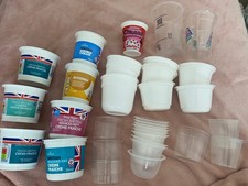 Bundle of 32 Empty Plastic Yogurt Pots/tubs for seedlings, crafts, school, mixed