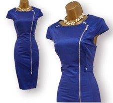 Karen Millen Dress UK 10 Indigo Blue Military Zipped Wiggle Pencil 