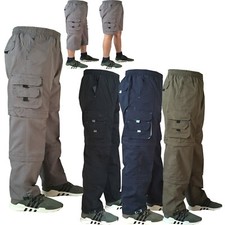 Mens New Elasticated Lightweight Cargo Combat Work Trousers Pants Bottoms Shorts